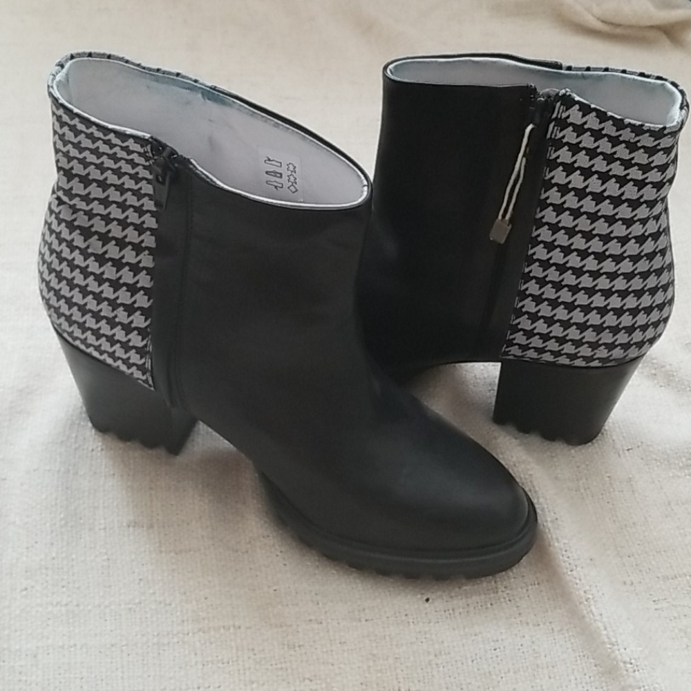 SWEAR London Roisin Black Leather Black/Grey/White Print Bootie (NEW)